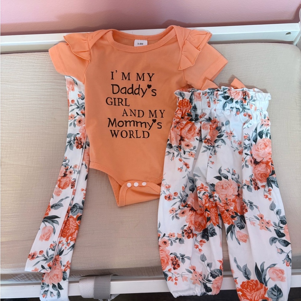 SHEIN Orange and White Kids Matching Set